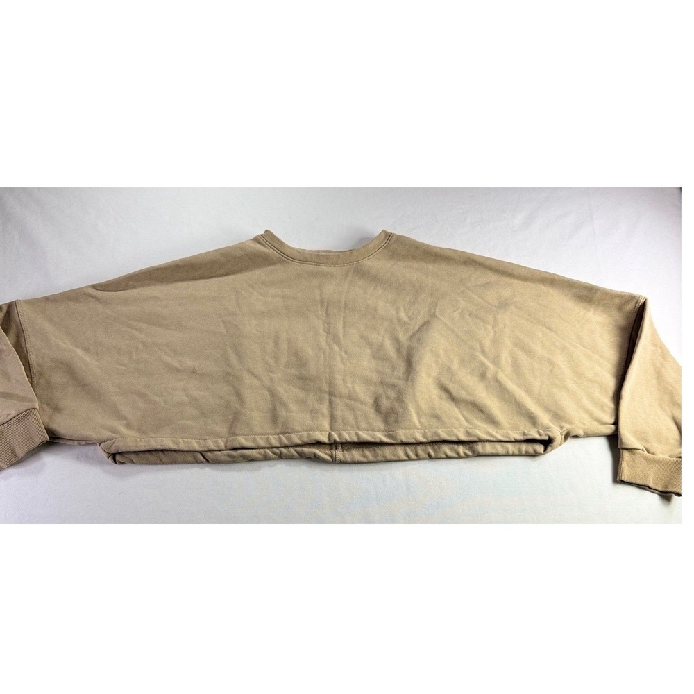 Kimberly C Cropped Sweatshirt Size M Tan Beige Long Sleeve French Terry Pullover
